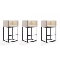 Manhattan Comfort 3-BS018-CR Embassy 38 in. Cream and Black Metal Barstool (Set of 3)